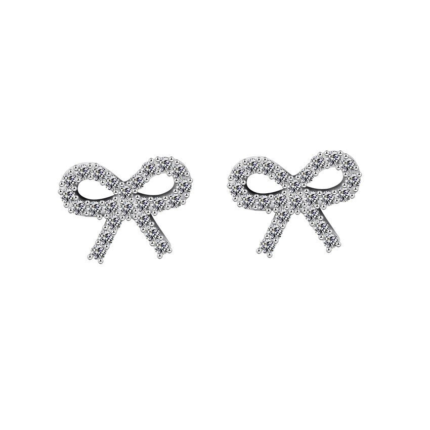 Delicate Rhinestone Bowknot Earrings AAA Cubic | White Themis