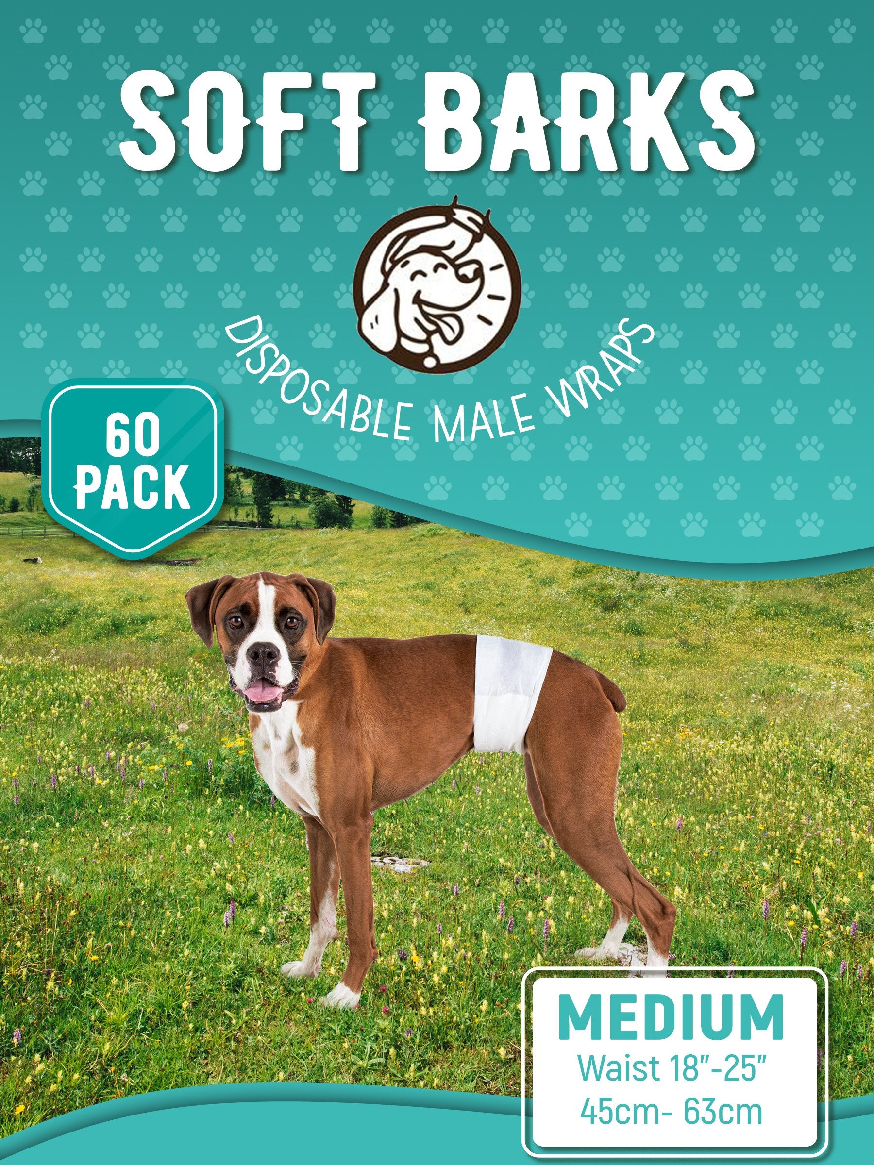 Disposable Male Wrap Dog Diapers Simple and Convenient, Medium 60 Pack | Turquoise Cronus