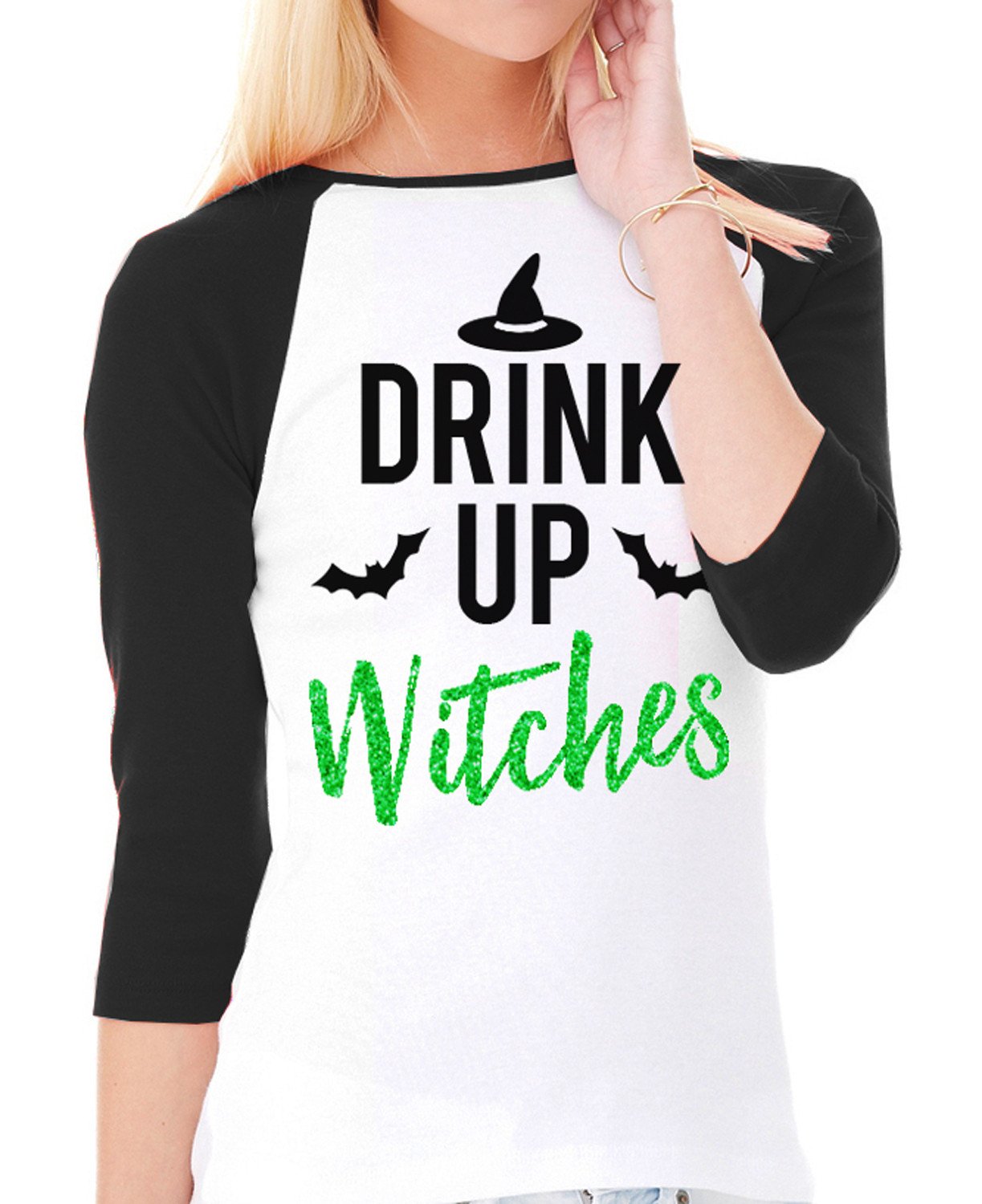 DRINK UP WITCHES Halloween Baseball Tee Green