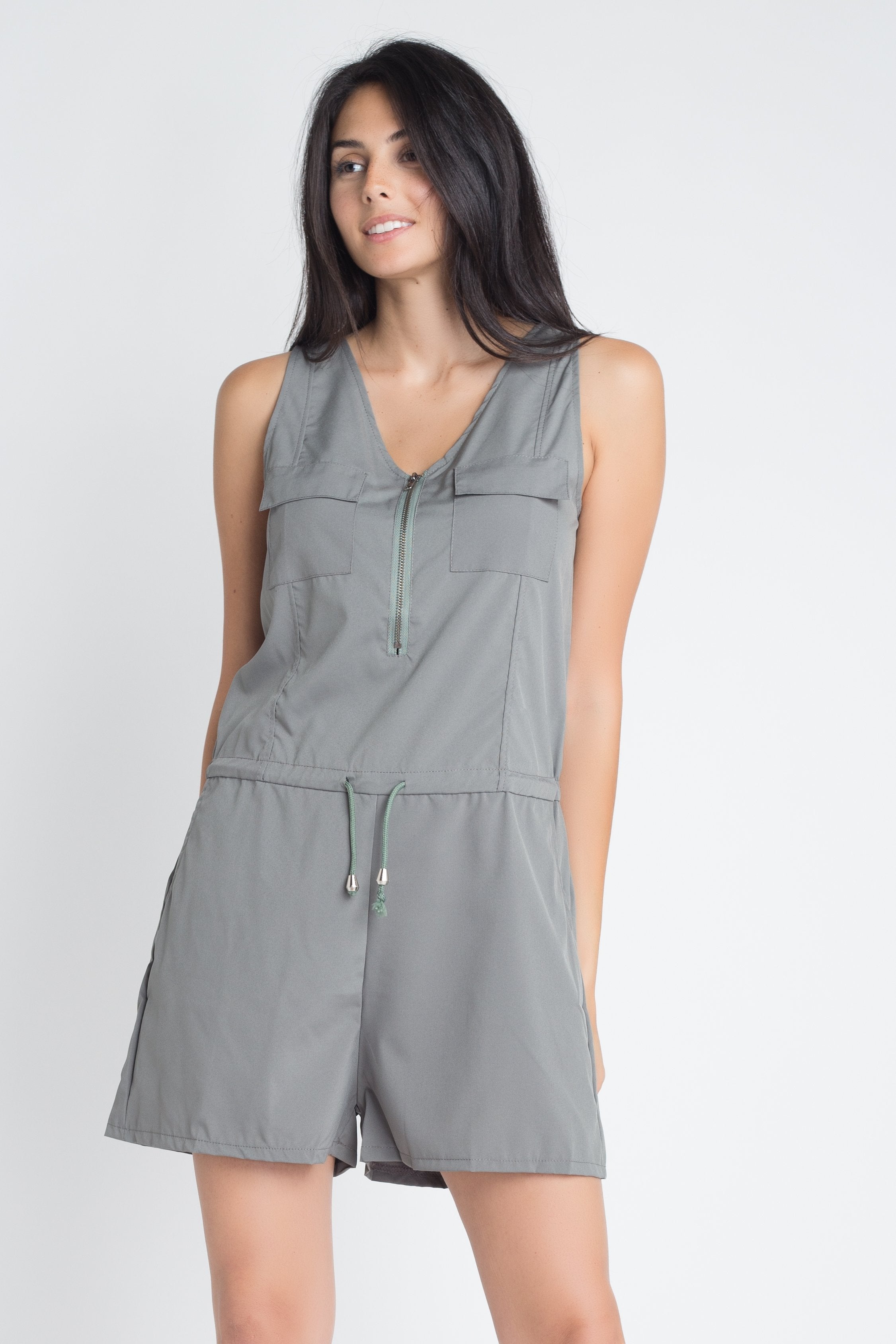 Women's Zip Front Sleeveless Romper | Ivory Felix