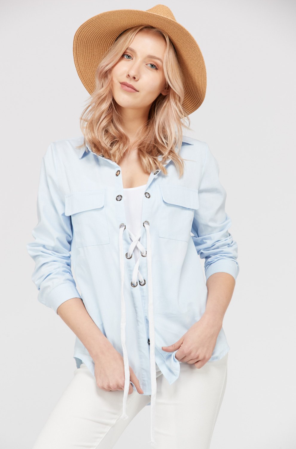 Women's Lace Up Blouse Top | Ivory Felix