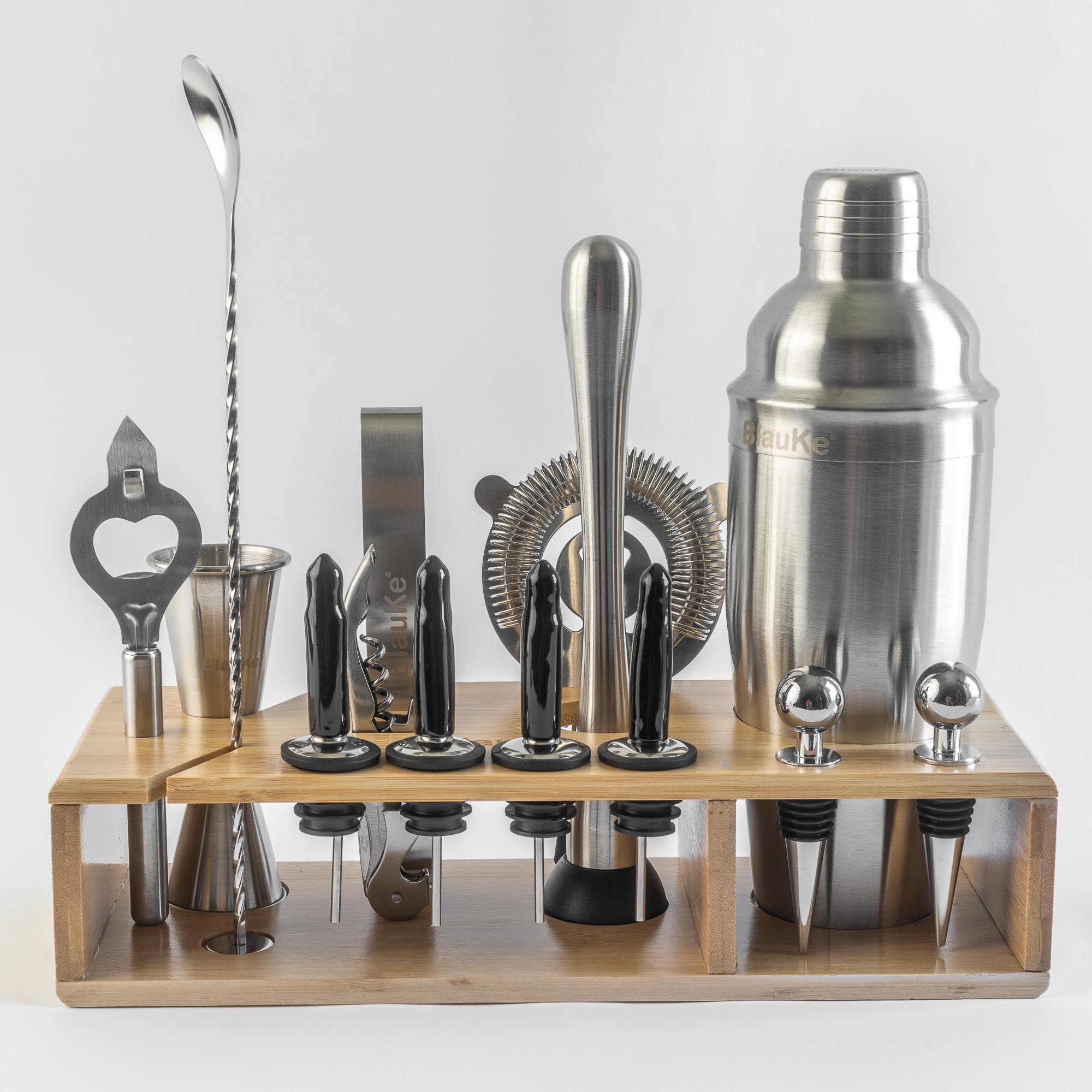 Stainless Steel Cocktail Shaker Set with Stand - 17-Piece Mixology