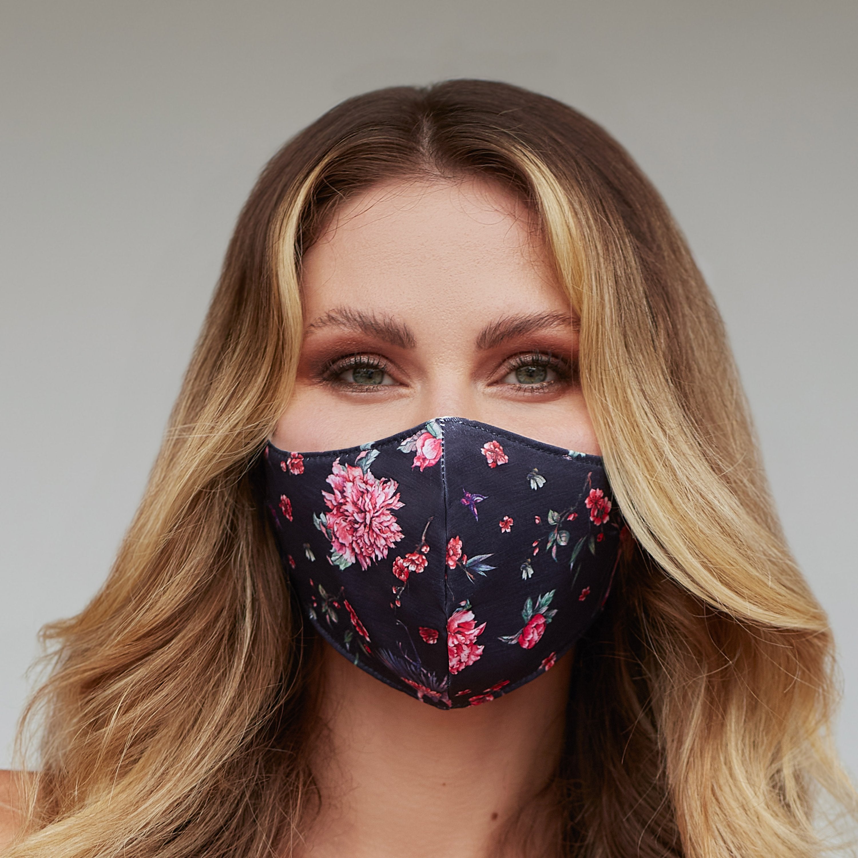 Black Bird Floral Face Mask | Cyan Poppy