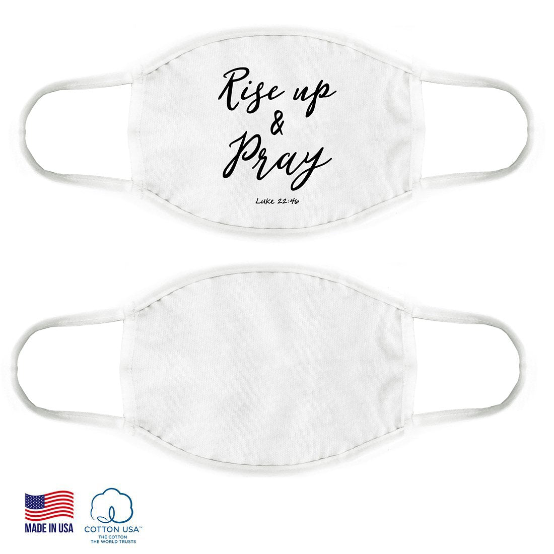 100% COTTON MADE IN THE USA "RISE UP AND PRAY" PURE WHITE FACE MASK | Orange Eunostus