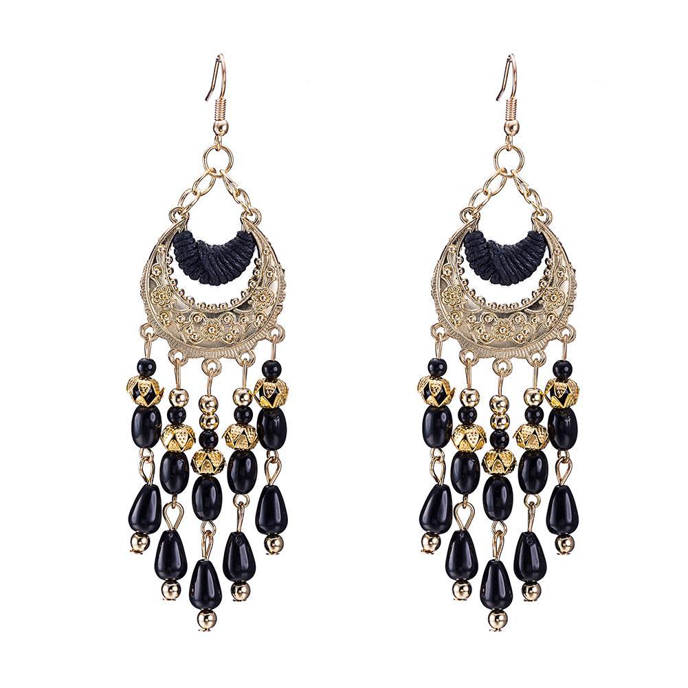 Fringe Black Drop Earring in 18K Gold Plated | Silver Milo