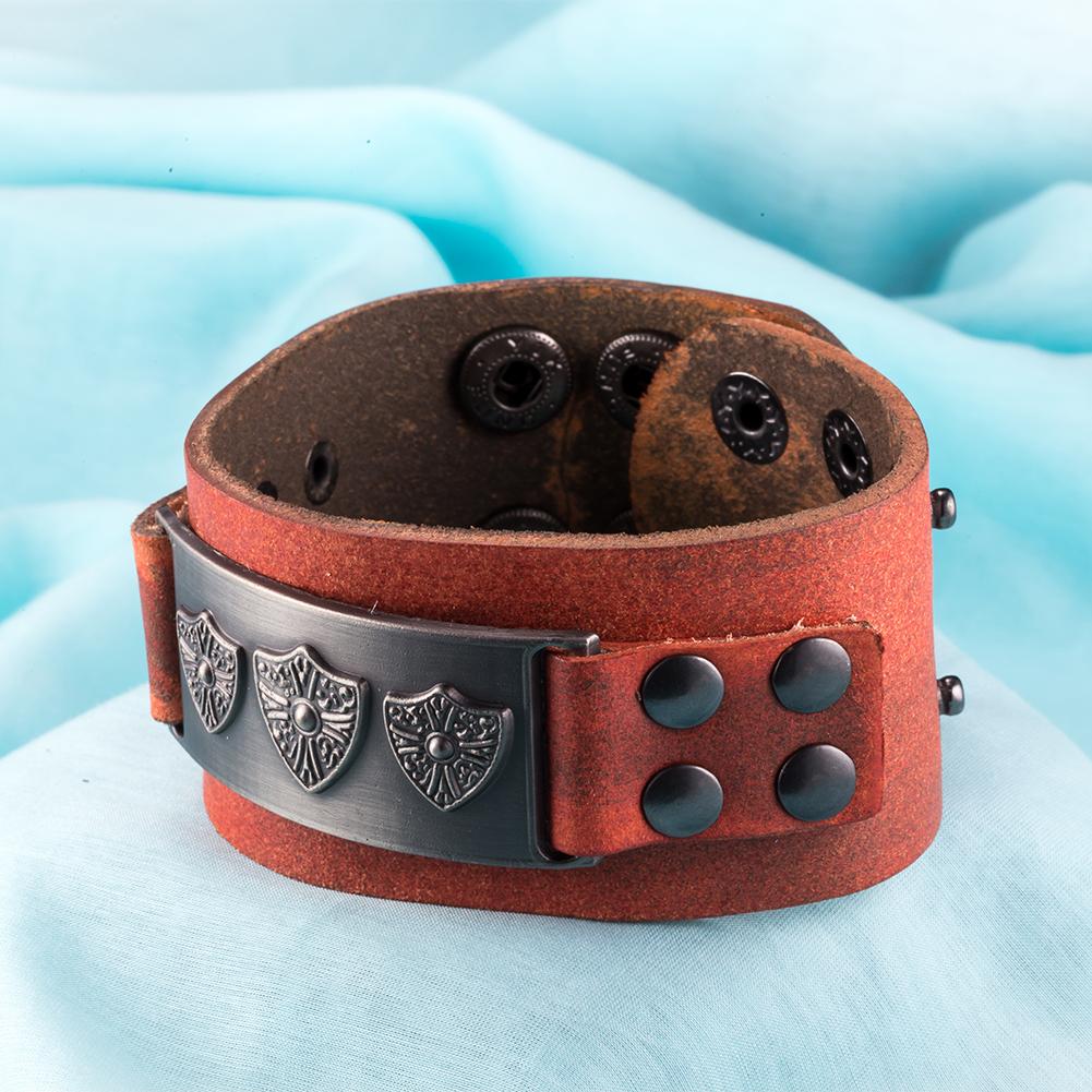 Leather Bracelet with Stainless Steel