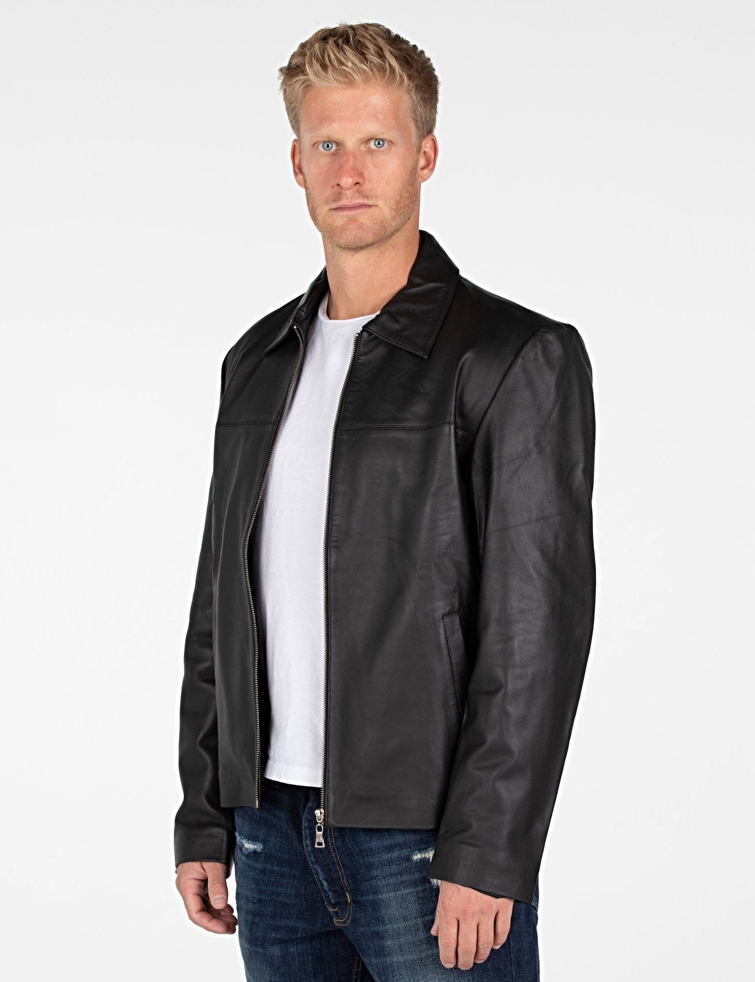 Mens Classic Zip Up Leather Jacket