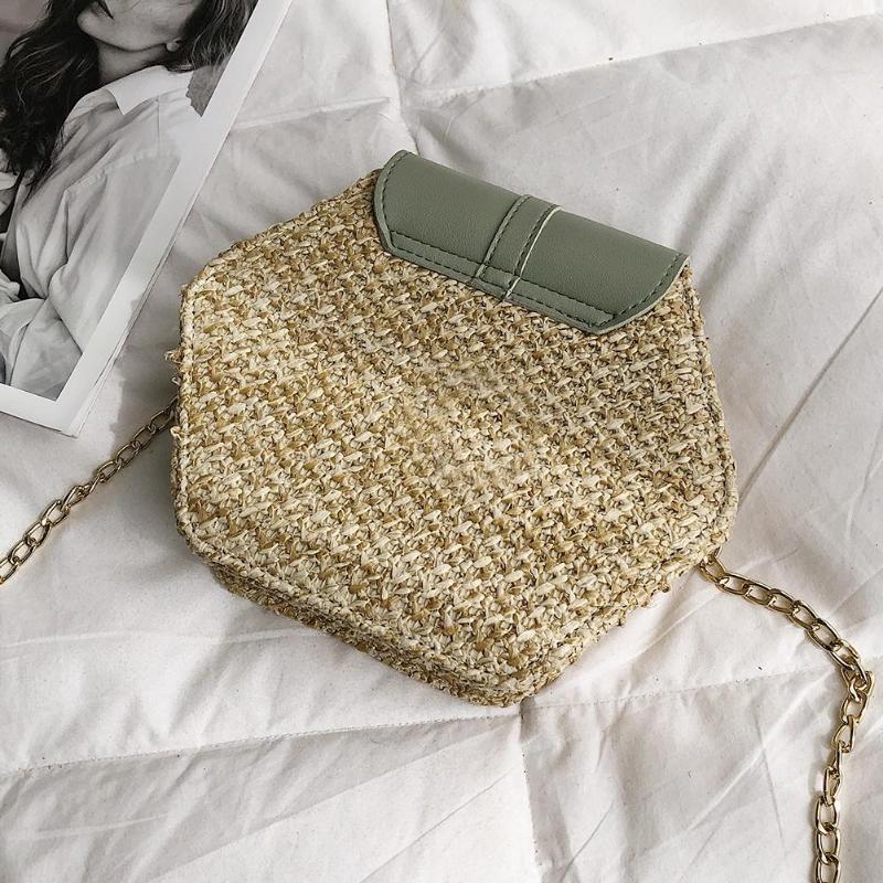 Fashion Hexagon Mulit Style Straw+pu Bag Handbags