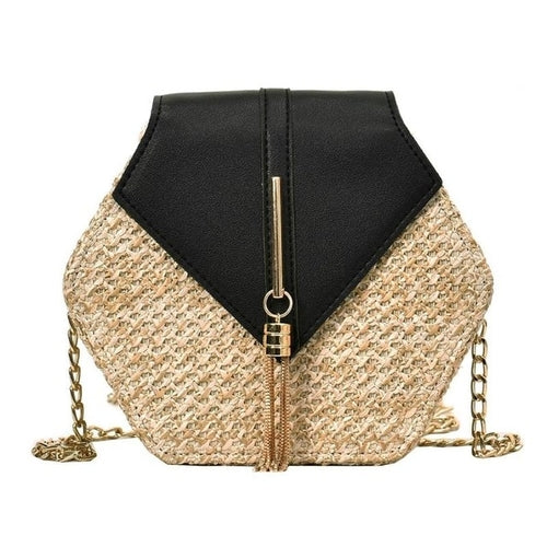 Fashion Hexagon Mulit Style Straw+pu Bag Handbags