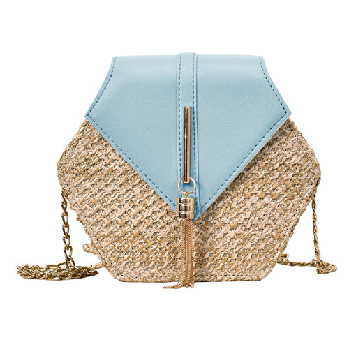 Fashion Hexagon Mulit Style Straw+pu Bag Handbags