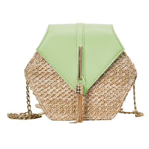 Fashion Hexagon Mulit Style Straw+pu Bag Handbags