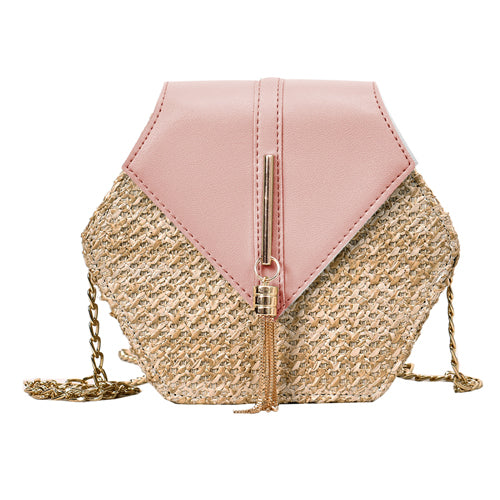 Fashion Hexagon Mulit Style Straw+pu Bag Handbags