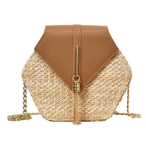 Fashion Hexagon Mulit Style Straw+pu Bag Handbags