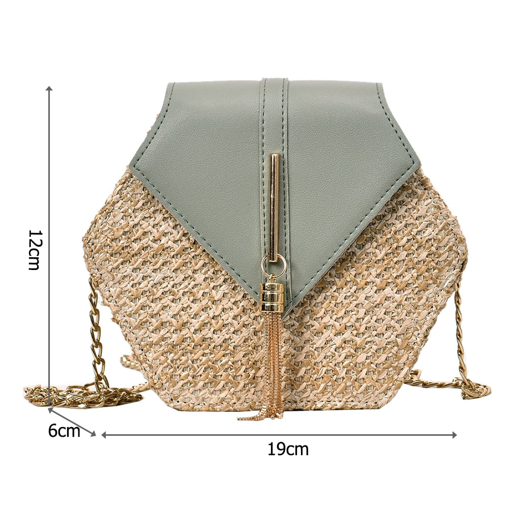 Fashion Hexagon Mulit Style Straw+pu Bag Handbags