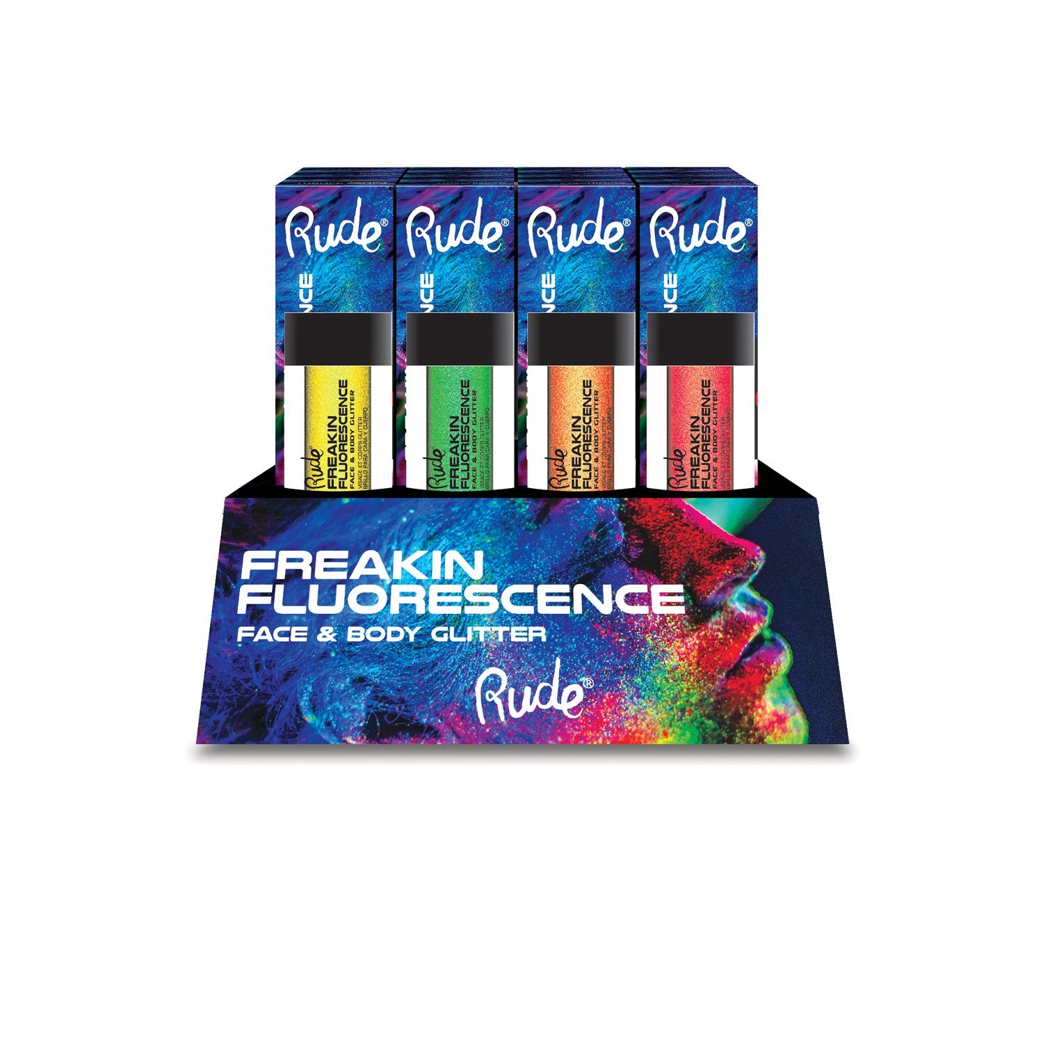 Freakin Fluorescence Face and Body Glitter Display Set, 48pcs | Gold Thanatos