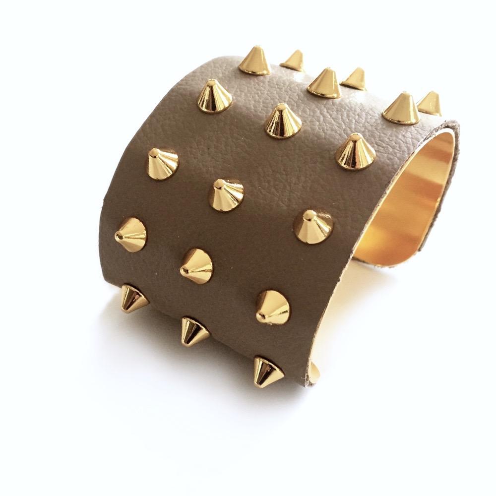 Beige Leather Studded Cuff | Mint Green Smokey