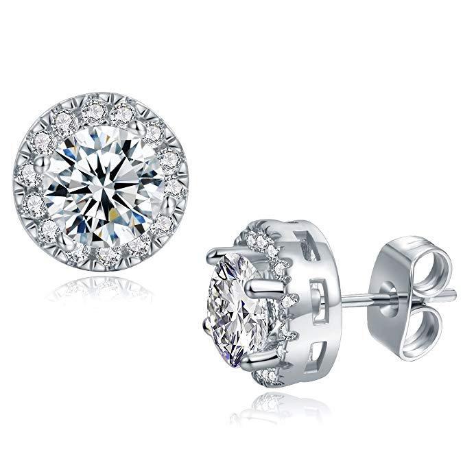 3.44 CTTW Halo Stud Earrings with  Elements | Silver Milo