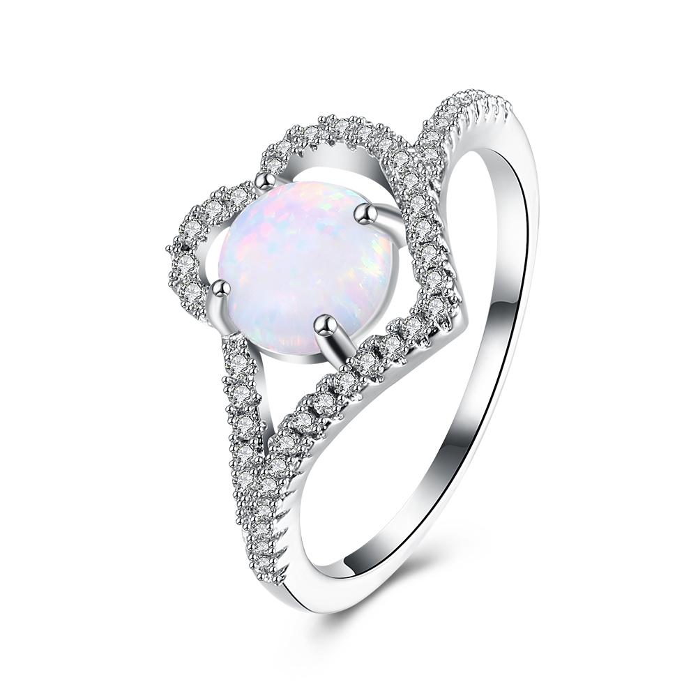 18K White Gold Plated Nikita Opal Created Ring made with  Crystals | Silver Milo