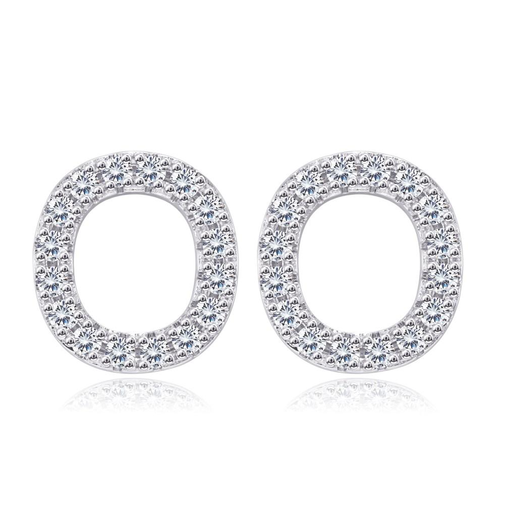 Initial Studs Earring in 18K White Gold Plated with  Crystals | Silver Milo