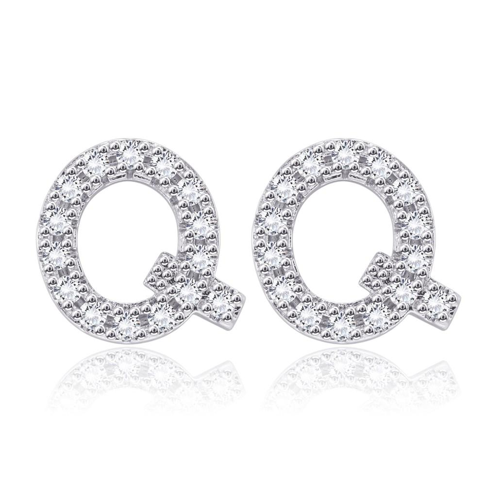 Initial Studs Earring in 18K White Gold Plated with  Crystals | Silver Milo