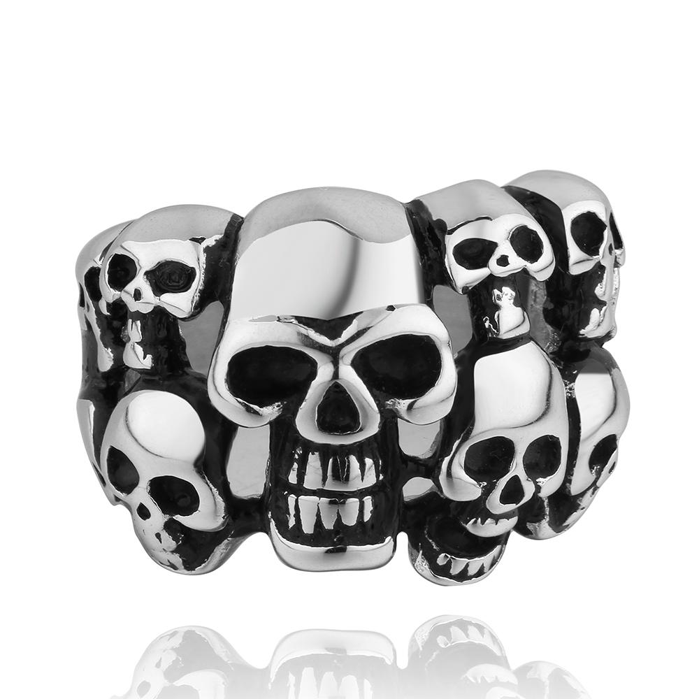 316L Stainless Steel Men Cluster Of Skulls Ring | Silver Milo