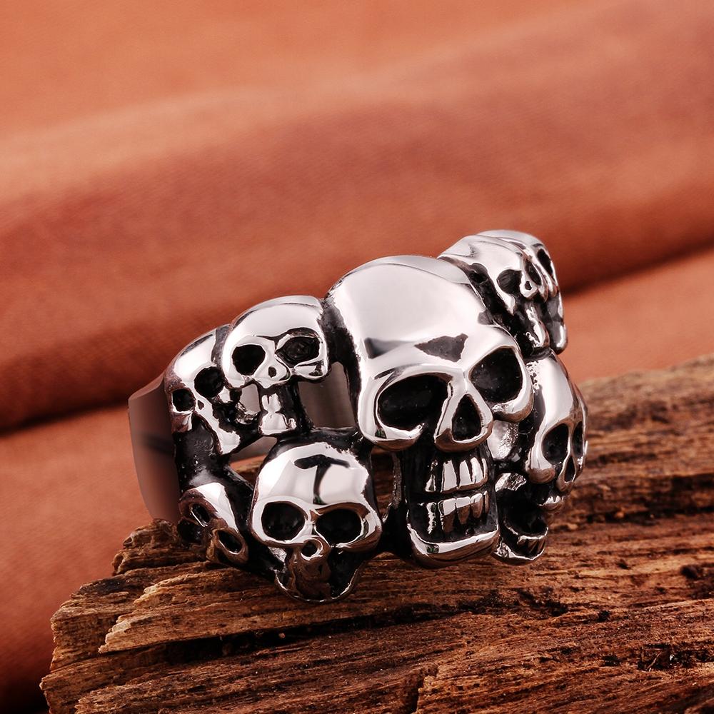 316L Stainless Steel Men Cluster Of Skulls Ring