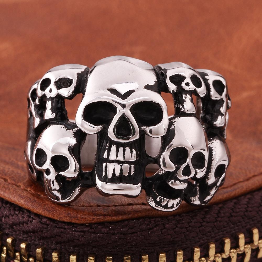 316L Stainless Steel Men Cluster Of Skulls Ring