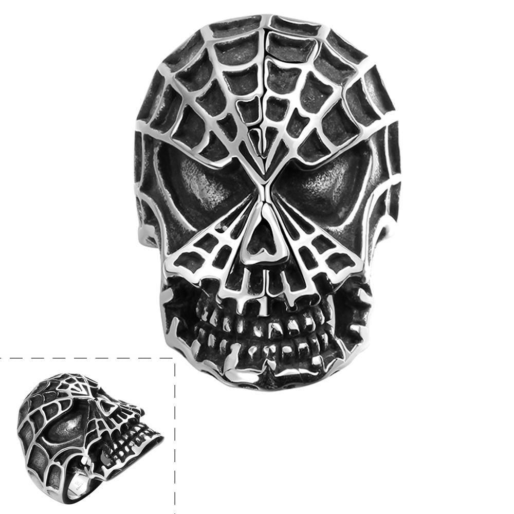 316L Stainless Steel Spider Web Skull Men's Ring | Silver Milo