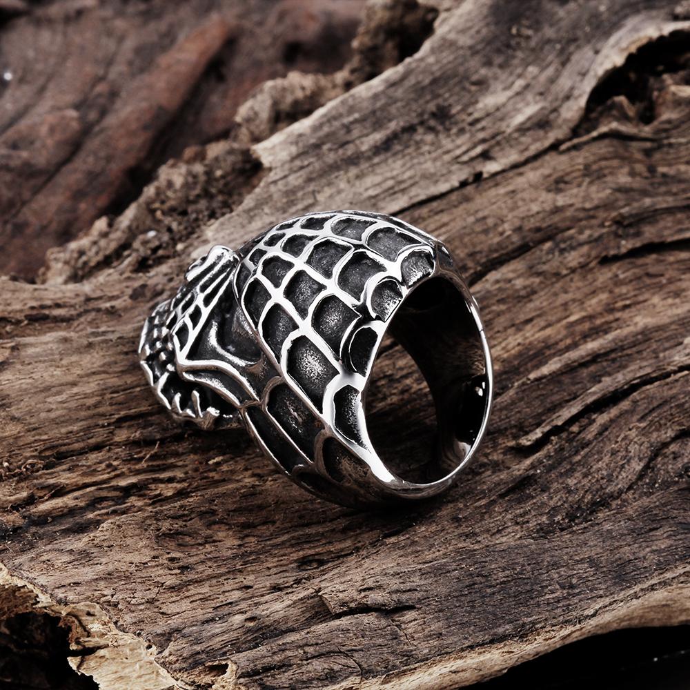 316L Stainless Steel Spider Web Skull Men's Ring