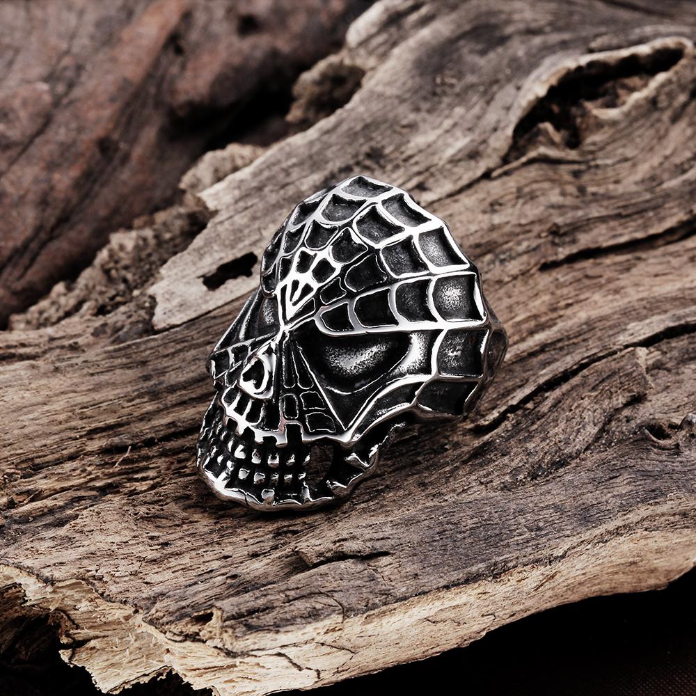 316L Stainless Steel Spider Web Skull Men's Ring