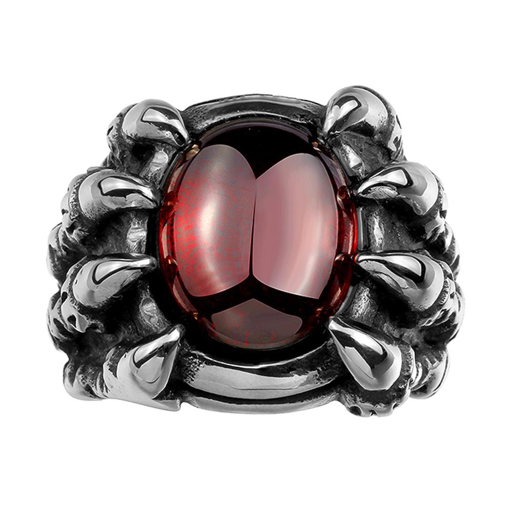 316L Stainless Steel Red Crystal Claws Men's Ring | Silver Milo