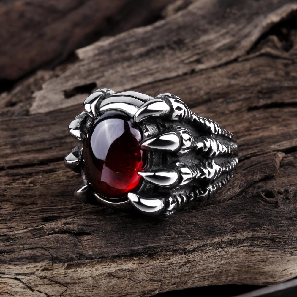 316L Stainless Steel Red Crystal Claws Men's Ring