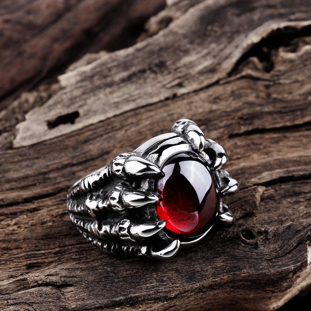 316L Stainless Steel Red Crystal Claws Men's Ring