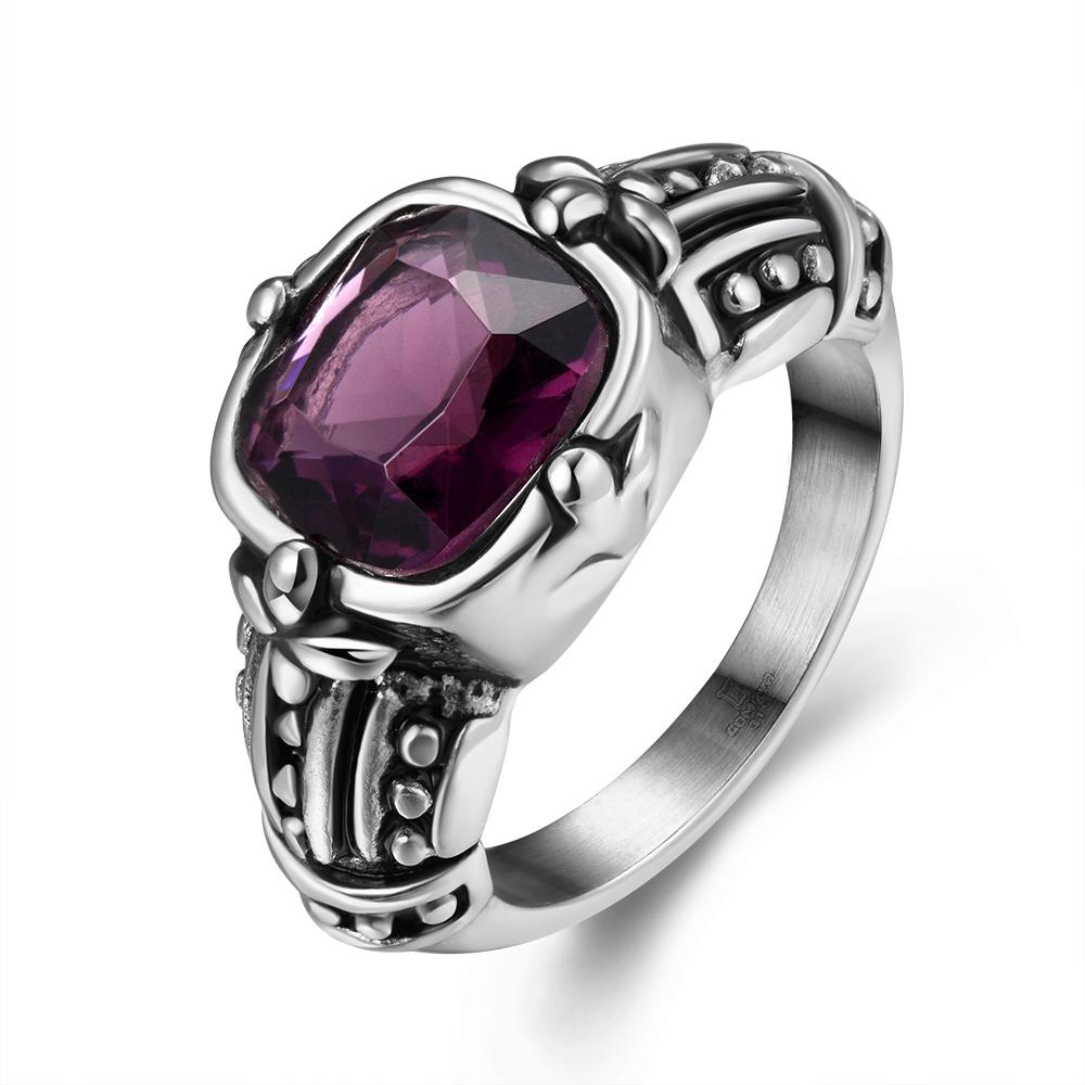 316L Stainless Steel Purple Crystal Filligree Men's Ring