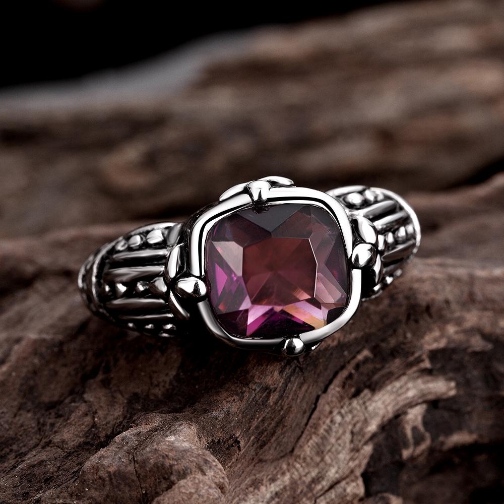 316L Stainless Steel Purple Crystal Filligree Men's Ring