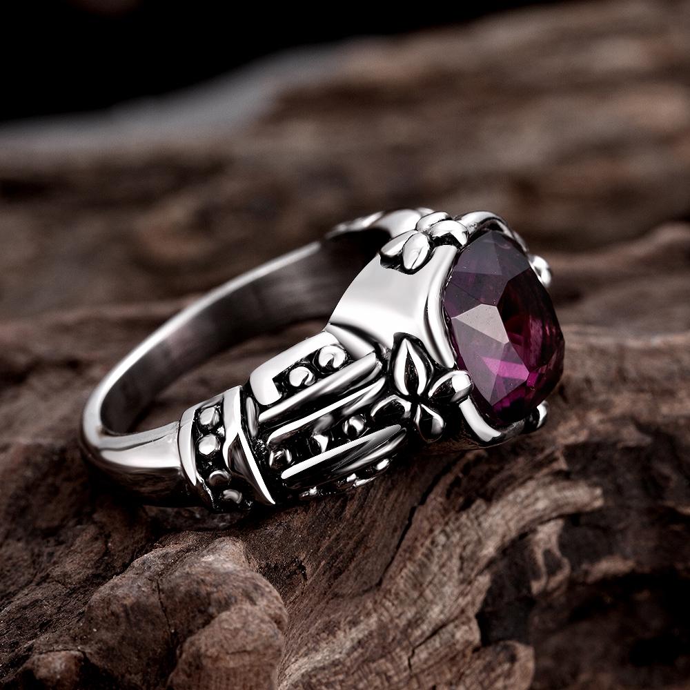 316L Stainless Steel Purple Crystal Filligree Men's Ring