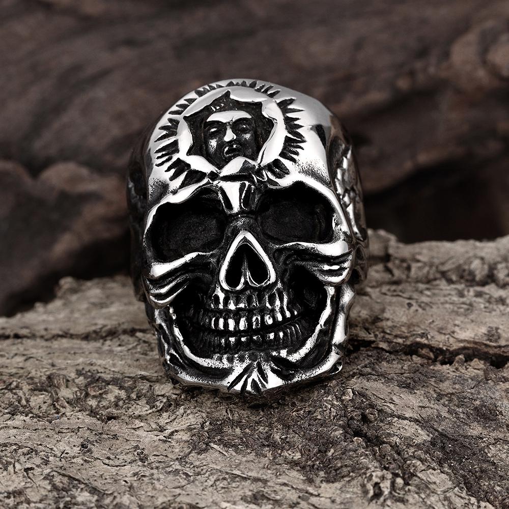 316L Stainless Steel Mexican Black Skull Men's Ring