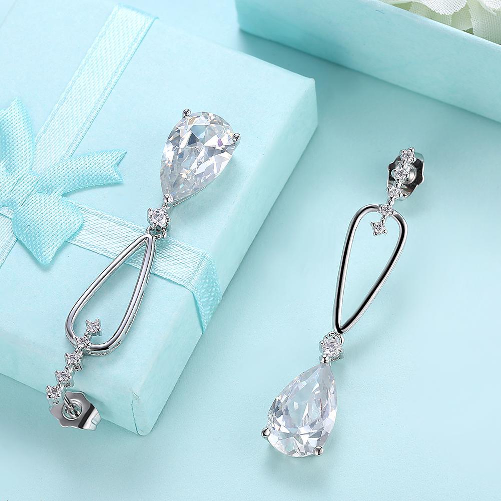 Pear Shaped  Crystal Dangling Earrings Set in 18K White Gold | Silver Milo