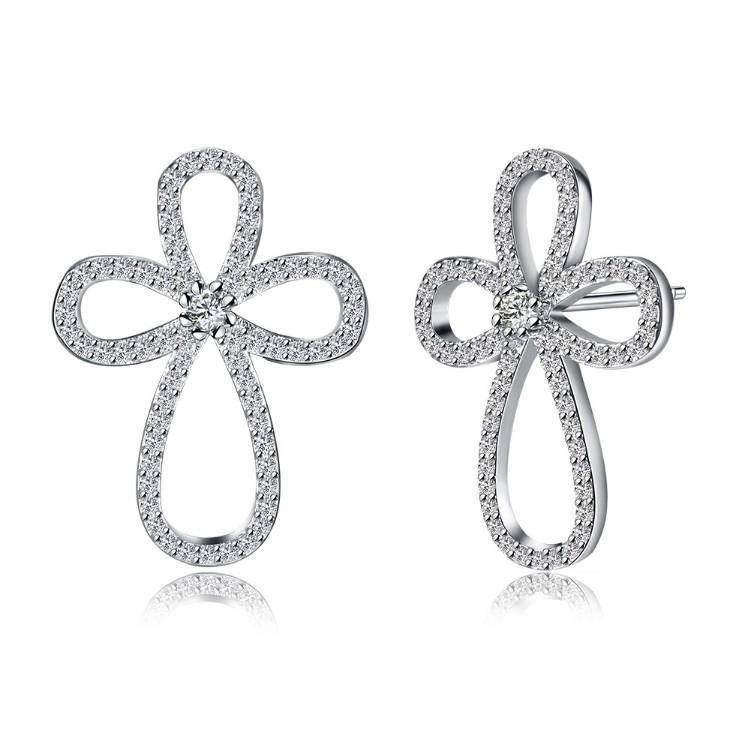 Swarovski Crystal Curved Cross Earrings Set in 18K White Gold