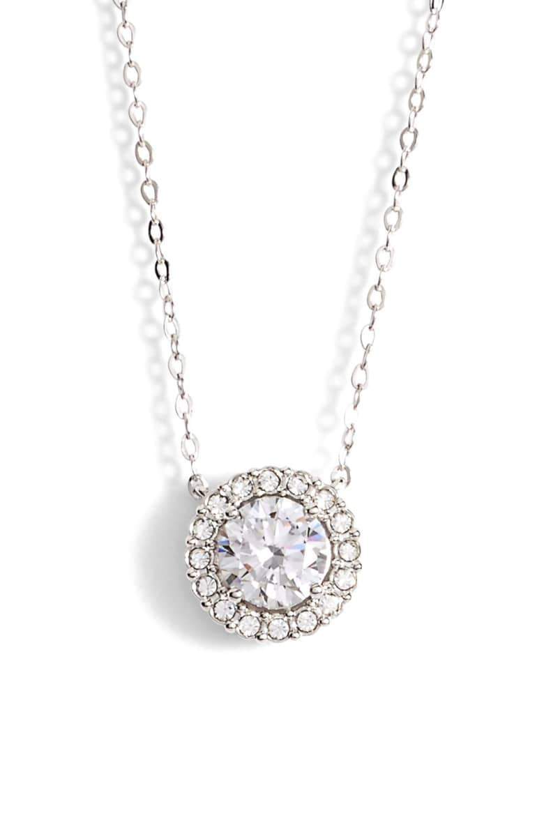 1.00 CT  Crystal Halo Disc Necklace 18" - 18K White Gold Plated | Silver Milo