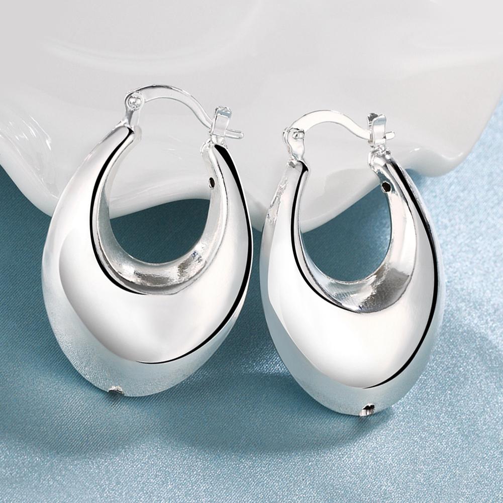 C Cut Hoop Earring in 18K White Gold Plated