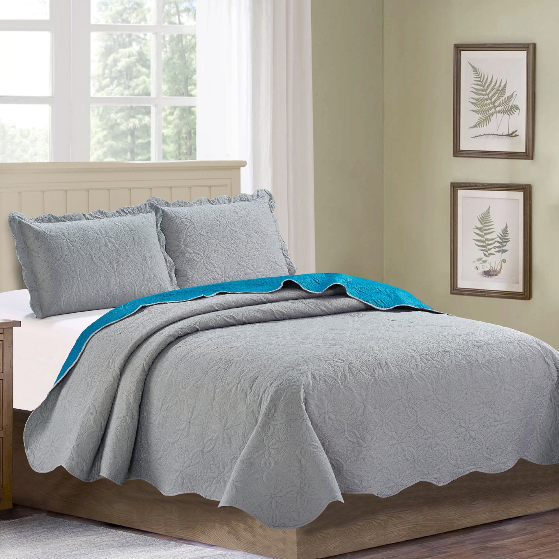 Sherry - 3 Piece - Solid Reversible Quilt Set | Azure Zeus