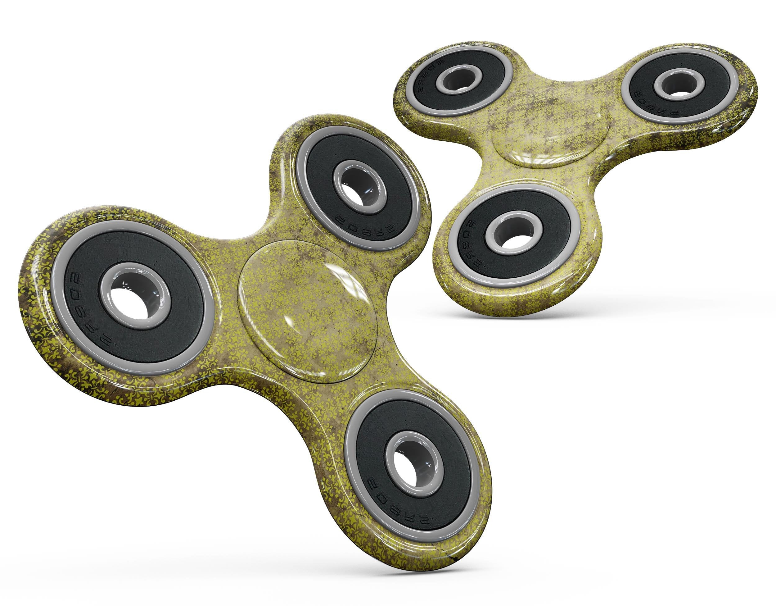 Grungy Black and Yellow Rococo Pattern Full-Body Fidget Spinner