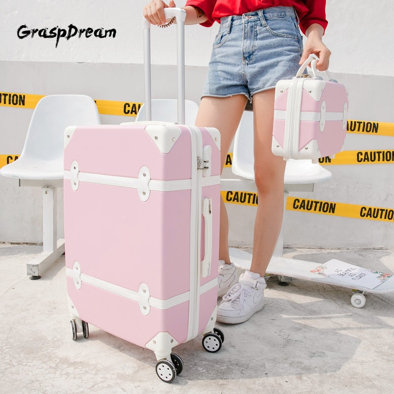 OH Fashion GraspDream Women Luggage & Vanity Case Set Vintage Pink Hardside