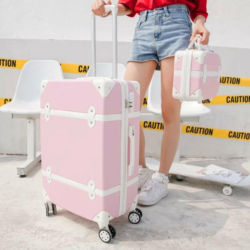 OH Fashion GraspDream Women Luggage & Vanity Case Set Vintage Pink Hardside