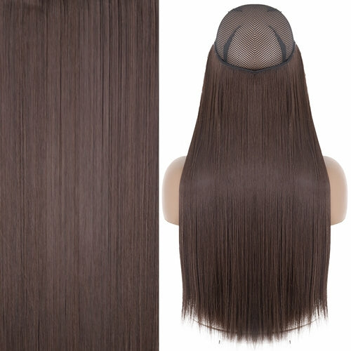 OH Fashion Halo Hair Extensions Medium Brown Straight Long Synthetic
