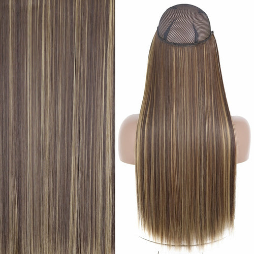 Synthetic No Clip Invisible Wire Hair Extensions Straight Natural