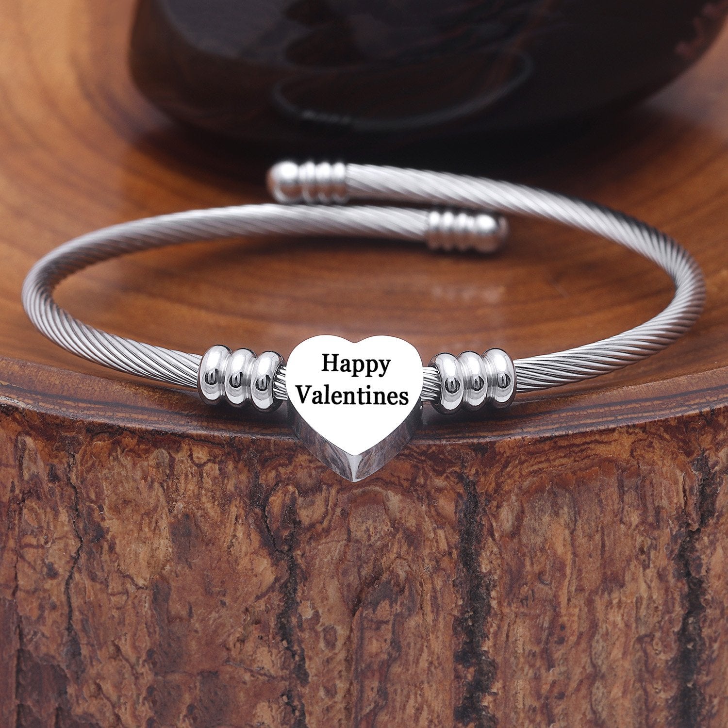 SOLID STAINLESS STEEL Heart Cable Initial Bracelet - Letters A-Z | Silver Milo