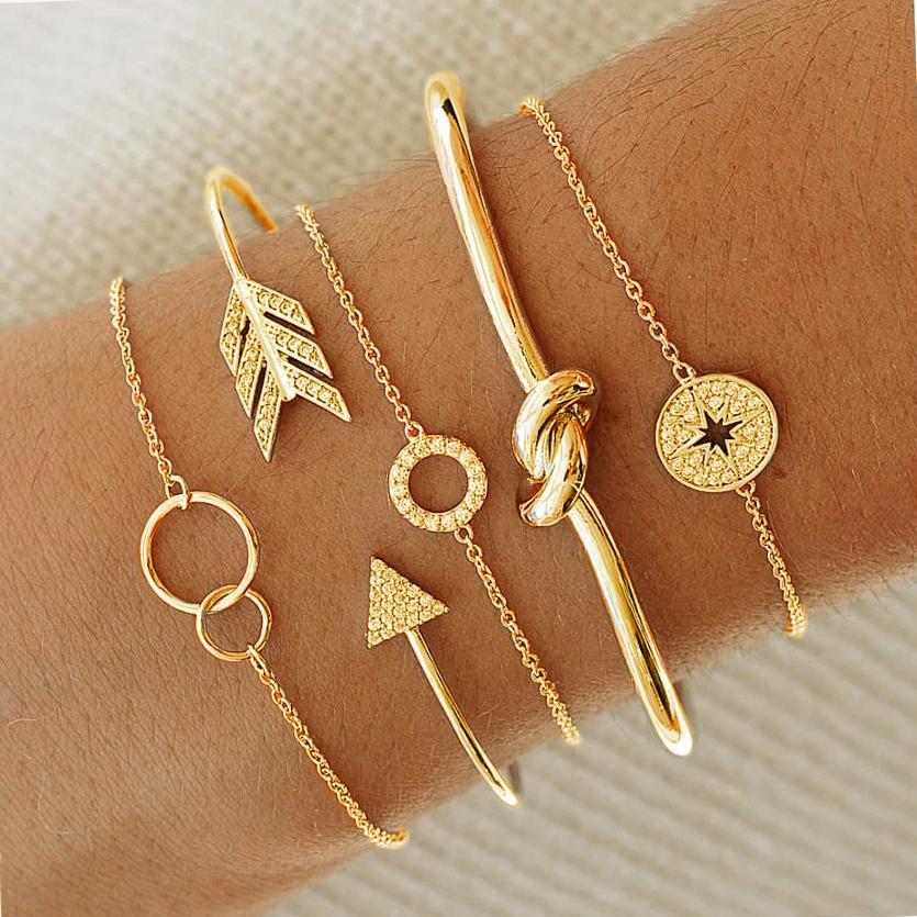 5 Piece Pav'e Loveknot Bracelet Gold Set | Silver Milo