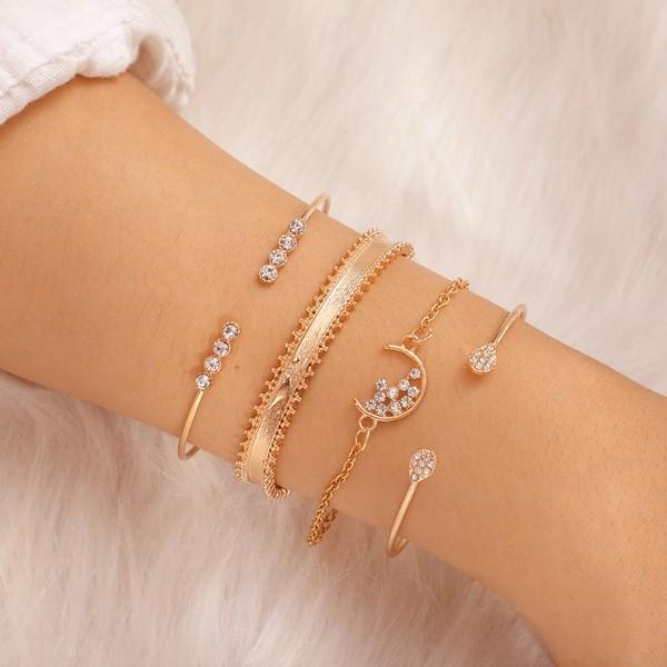 White Crystal Celestial 4 PC Bangle Set in 14K Gold